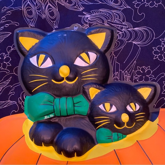Vintage Halloween Pumpkin with Black Cats Decor plastic large - Picture 9 of 10
